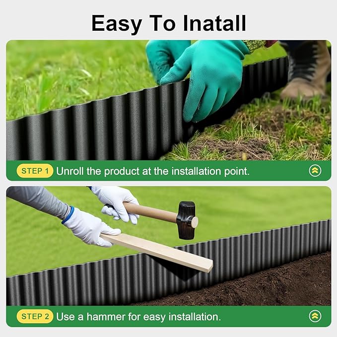 Land Guard Corrugated Garden Edging Border, 12" × 50' Landscape Paver Edging, Tall Landscape Edging, Fence for Garden, Flower Bed, Lawn and Landscape Edging (Black)