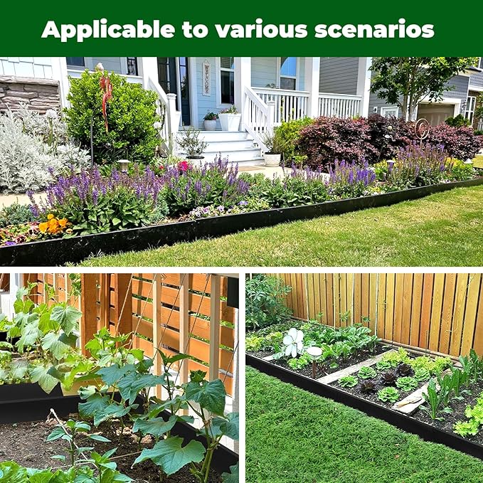 Steel Garden Edging with Top Bending Protection Metal Lanscape Edging Steel Lawn Edging 40 inch Strips, 6 inch Depth 90 Degree Bend for Garden,Lawn,Backyard, 6 Pack (6 inch-90 Degree Bend, Black)