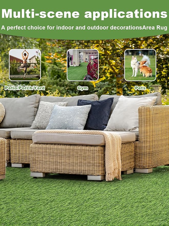 MYOYAY Artificial Grass Turf Rug 3.3x33 ft Artificial Grass Mats 1.2" Pile Height Pet Training Synthetic Carpet Roll with Drain Holes for Indoor Outdoor Patio Garden Lawn Landscape