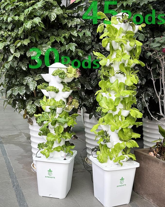 Hydroponic Tower Growing System,45 Pods Vertical Garden,Suitable for Indoor and Greenhouse, Grow Herbs and Vegetables,Houseplant Farming with Water Circulation and Automatic Timer