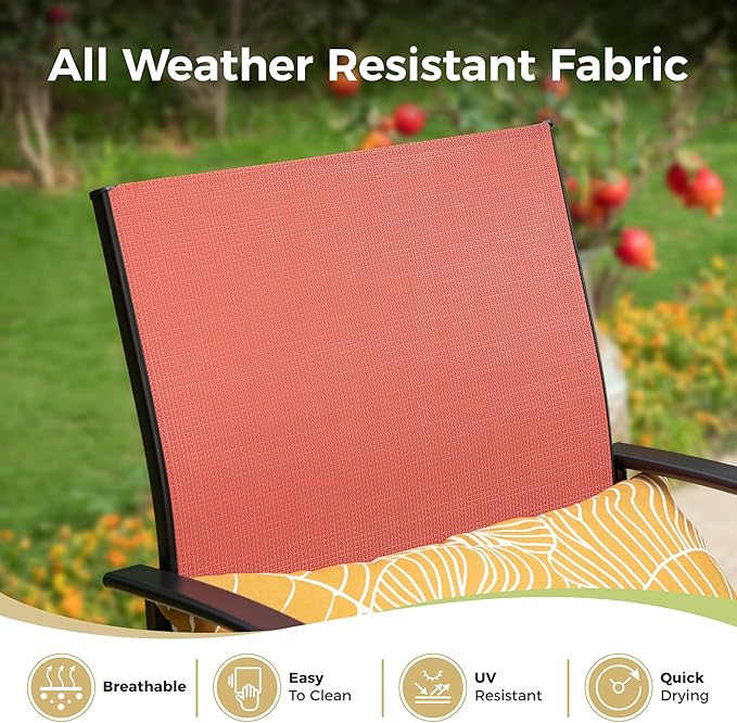 4 Pieces Outdoor Textilene Dining Chairs,Patio Dining Chairs Set, Fixed Patio Chairs with Armrest, Red