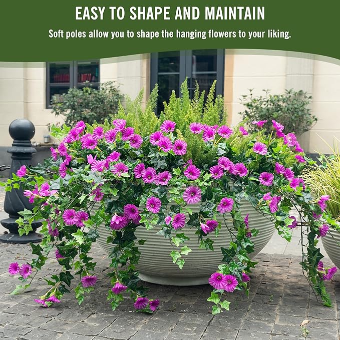 Artificial Flowers Faux Outdoor Plants Artificial Petunias for Outdoors Uv Resistant Fake Petunias Plants Hanging Flower Patio Decor Outside Basket Realistic Silk Plant No Pot(Purple 2pcs)