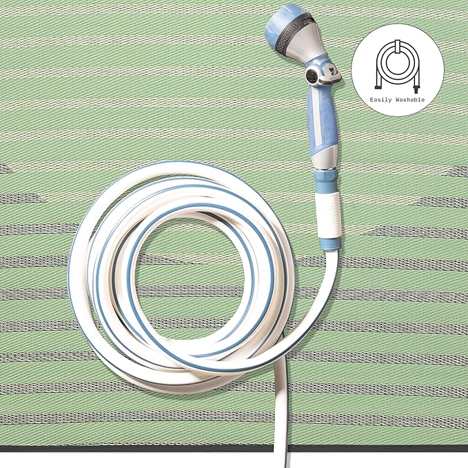 Fab Habitat Striped Outdoor Rug - Waterproof, Fade Resistant, Crease-Free, Reversible - Premium Recycled Plastic - Patio Porch Balcony Deck - Kyoto - Green - 8 x 10 ft