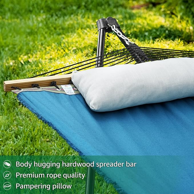 Tranquillo Unity Adjustable Hammock Stand, 800 lbs Capacity Steel Double Hammock Stand for 2 Persons, Premium Pre-Assembled Stand for Indoor Outdoor, Blue