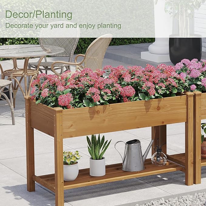 GHWIE Raised Garden Bed with Shelf,Elevated Wooden Planter Box with Legs,Garden Planter for Backyard, Patio, Balcony