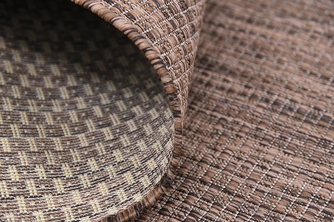 Unique Loom Collection Casual Transitional Solid Heathered Indoor/Outdoor Flatweave Area Rug (8' x 11' 4" Rectangle, Light Brown/Ivory)