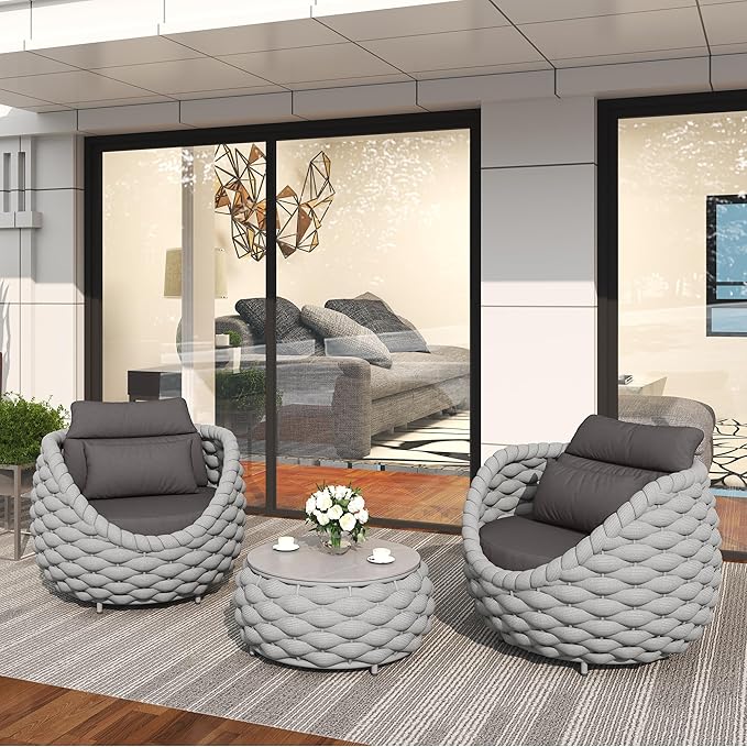 TWT Outdoor Patio Furniture Set 6 Pieces Aluminum Sectional Sofa, Metal Patio Conversation Set with Threeseat, Loveseat & Armchair, Cushion and Coffee Tables