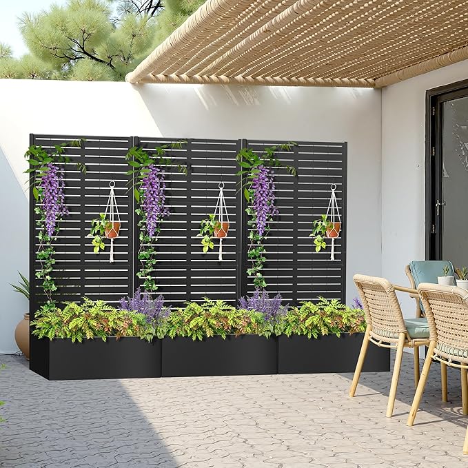 TOAOTBNBO Metal Planter Box with Trellis, Heavy-Duty Raised Garden Bed for Climbing Plants, Drainage Hole, Outdoor Planter Box with Privacy Screen,35''L×16''W×71''H