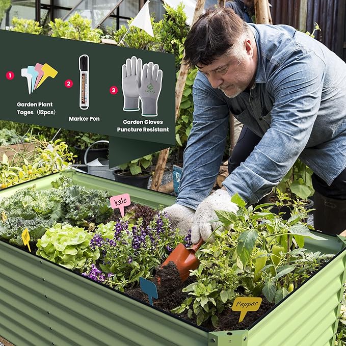 Galvanized Raised Garden Bed Box 24" Tall Beds for Gardening Planter Outdoor Garden Boxes Raised Metal Beds for Vegetables 72"X36"X24", Sage Green