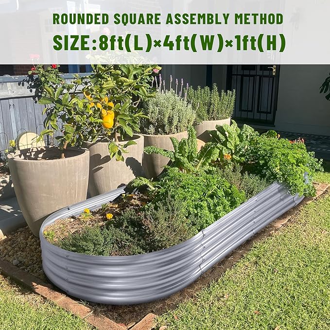 Land Guard 8×4×1 ft Galvanized Raised Garden Bed Kit,Raised Garden Boxes Outdoor, Oval Metal Raised Garden Beds for Vegetables……