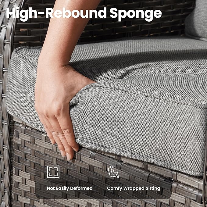 ovios 5 Pieces Patio Furniture Set, Outdoor Wicker Sofa with Swivel Chairs, Coffee Table, All Weather High Back Rattan Loveseat Couch with Comfy Cushions, Dark Grey