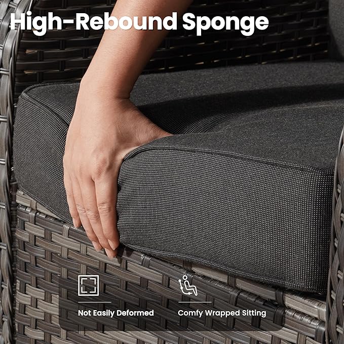 ovios 7 Pieces Patio Furniture Set, Outdoor Wicker Sofa with Swivel Chairs, Coffee Table, All Weather High Back Rattan Loveseat Couch with Comfy Cushions, Black