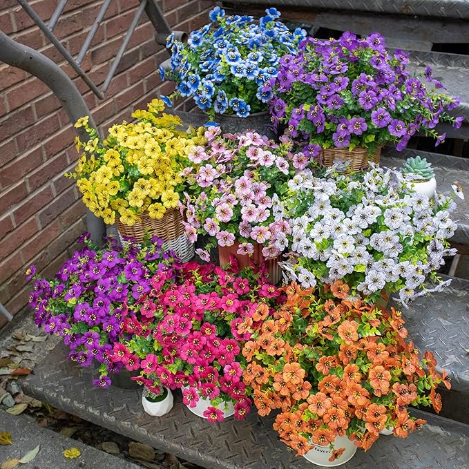 Artificial Flowers for Outdoors, 10 Bundles UV Resistant Artificial Outdoor Flowers, Not-Fading Silk Faux Flowers for Outdoor Planters for Home Garden Porch Decor, Pink