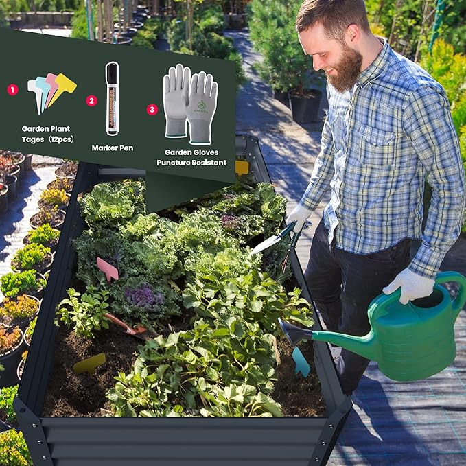 Galvanized Raised Garden Bed Box Planter for Outdoor Plants - Extra Tall 24" Metal Garden Boxes for Vegetables - 48"X36"X24", Midnight Grey