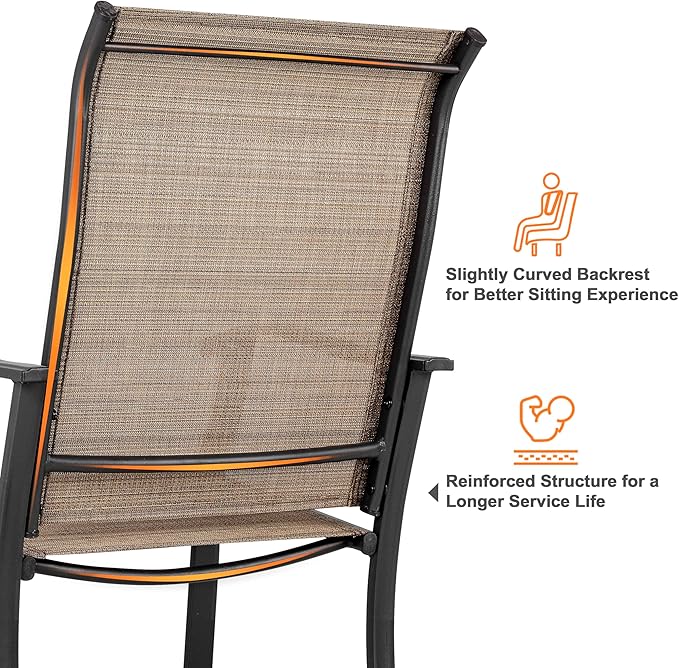 NUU GARDEN 4 Piece Outdoor Patio Dining Chairs, Textilene Dining Chairs with High Back, Patio Furniture Chairs with Armrest, Iron Frame for Lawn Garden Backyard Deck, Black and Brown