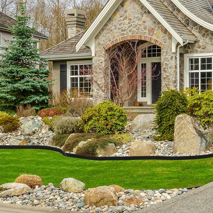 LINSHRY 33 FT Landscape Edging, 4 Inch Tall Garden Edging Border No Dig with 40 Spikes, Flexible Plastic Lawn Edging for Landscaping Flower Bed Yard