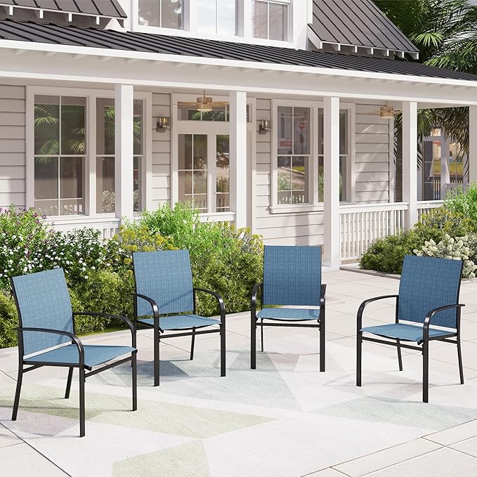 4 Pieces Outdoor Textilene Dining Chairs,Patio Dining Chairs Set, Fixed Patio Chairs with Armrest, Blue