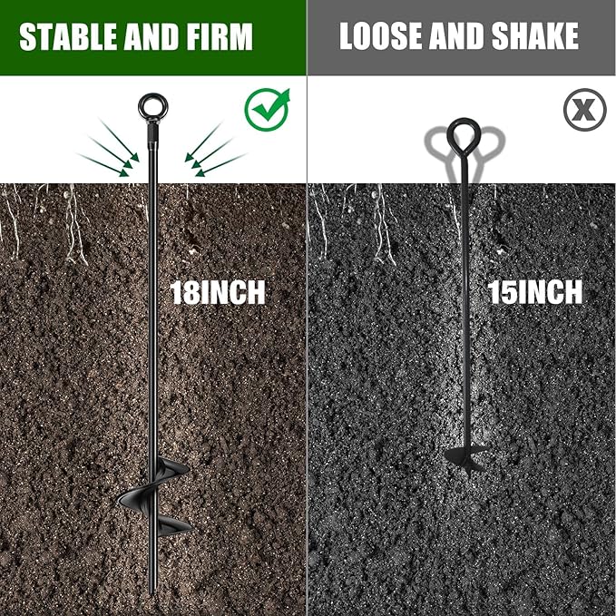 Chumia 6 Pcs 18 Inch Ground Anchor Spiral Blade Heavy Duty Earth Anchors Swing Set Metal Shed Kit for Garden Securing Trees Tents Trampoline Canopies Shelters (Black)