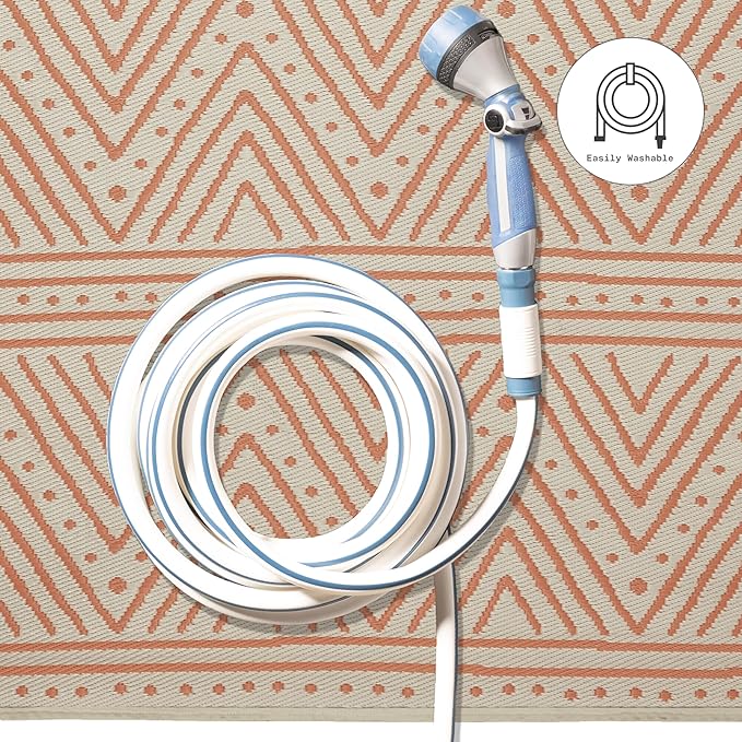 Fab Habitat Chevron Outdoor Rug - Waterproof, Fade Resistant, Crease-Free - Premium Recycled Plastic - Striped - Patio, Porch, Deck, Balcony - Patan - Coral - 5 x 8 ft