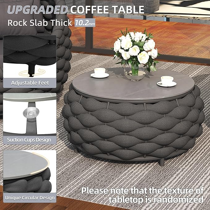 6-Piece Aluminum Patio Furniture Set, Modern Outdoor Conversation Set Sectional Sofa with Water Repellent Thick Cushions and Coffee Table for Balcony, Garden