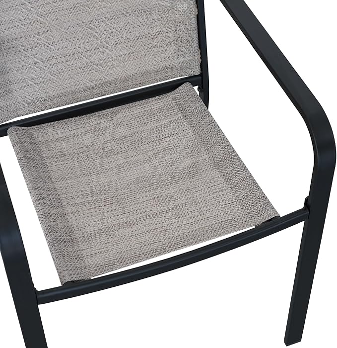 7-Piece Outdoor Dining Set, 48'' Round Table with 6 Stackable Chairs All Weather Furniture Set - Beige Grey