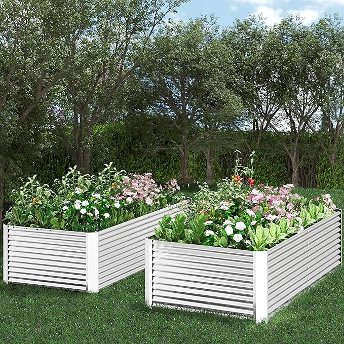 FRIZIONE 3pcs Tall 4x2ft Galvanized Raised Garden Bed Outdoor,Above Ground Garden Bed for Vegetable,Metal Raised Beds for Flower,Steel Raised Beds for Gardening
