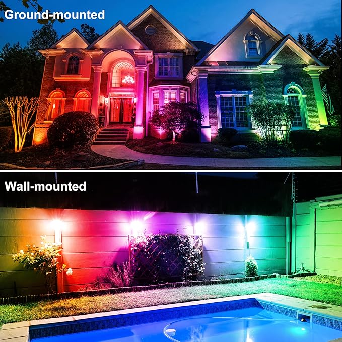 RGBW Color Changing Landscape Lighting,12V Low Voltage Landscape Lights Spotlights with Transformer Remote Control Decorative for Garden, Yard, Lawn, Pool, 50ft Cable(8 in 1)