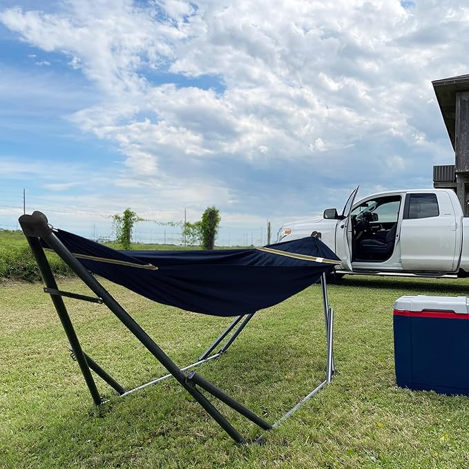 Tranquillo Uniki Hammock with Stand, 550 lbs Capacity – 30-Second Setup, Sturdy Steel Stand, 3-Year Warranty, Tool-Free Assembly, Premium Carry Bag Included, Outdoor & Indoor Hammock, Navy