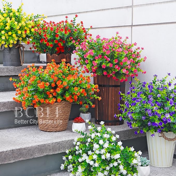 Artificial Flowers for Outdoors, 12 Bundles UV Resistant Realistic Faux Plants for Outside Porch Planter, Spring Summer Home Garden Decoration, Pink