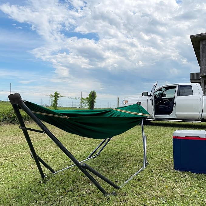 Tranquillo Uniki Hammock with Stand – 550 lbs Capacity, Foldable & Portable, Heavy-Duty Indoor/Outdoor Hammock with Premium Carry Bag, Emerald Green