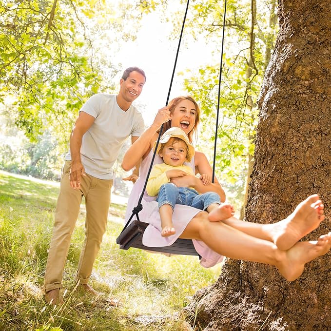 PELLOR Wood Swing Seat, Carbonized Hanging Wood Tree Swing 19.7 x9.8 x1.0 inch for Adult Kids Children Anticorrosive & 100% Waterproof Wooden Swing Set 550 lbs Load Indoor Outdoor Backyard Play