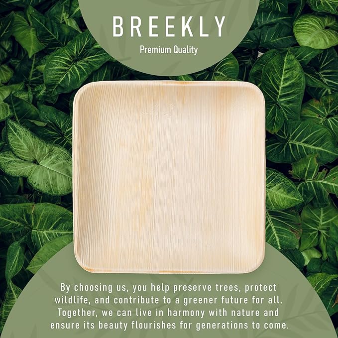 Palm Leaf Plates 48 Sets of 10 Inch & 7 Inch with 48 Each Pcs of Knife, Spoon & Fork, Bamboo Plates Disposable for Appetizers, Biodegradable Wooden Plate for Parties, Catering,BBQ & Large Events