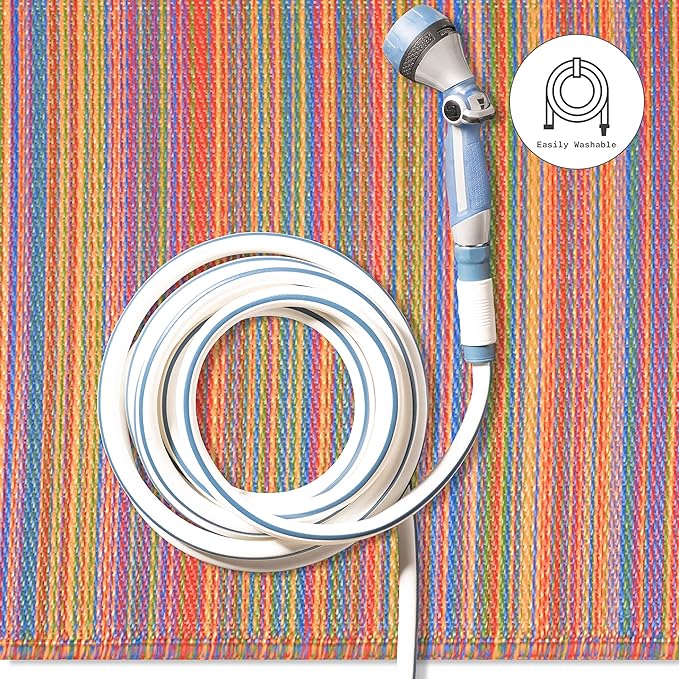 Fab Habitat Outdoor Rug - Waterproof, Fade Resistant, Crease-Free - Premium Recycled Plastic - Striped - Patio, Deck, Porch, Balcony, Laundry Room - Cancun - Multicolor - 4 x 6 ft