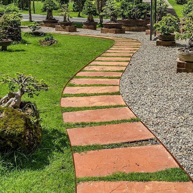 Worth Garden 10-Pack Corten Steel Landscape Lawn Edging - 5in H. (2.5" Above Ground + 2.5" Spikes) Rust Patina Bendable Metal Strips - Hammer-in Border w/ 11 Clips - Yard Pathway Divider (33Ft Total)