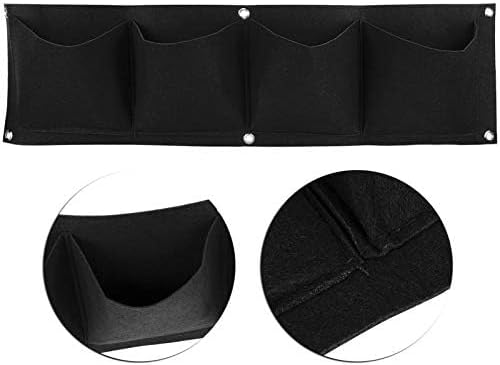 Wall Plant Bag,4Pcs Vertical Hanging Outdoor Wall Planter 4 Pocket Plant Grow Bag Wall Mounted Reusable Degradable Felt Garden Planter Herbs Succulents Artificial Flowers. (Black)