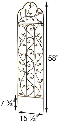 Gardman Nature Garden Trellises – Set of 4, 58" H, Aged Bronze | Metal Trellises with Bird & Leaf Design | Decorative Outdoor Plant Supports for Roses, Vines & Vertical Privacy Screens