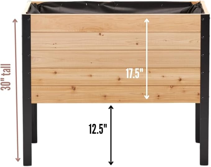 EARTH ELEVATED 100% Canadian Cedar Wood Elevated Garden Bed for Gardening - Planter Pot to Grow Herbs Flowers, and Vegetables at Home Indoor and Outdoor Patio Balcony Deck - 18” x 36” x 30”