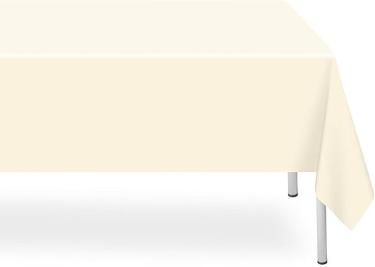 2 Pack Ivory Tablecloth, Rectangular Plastic Table Cloths for Parties Disposable, 54x108 in Waterproof Tablecloth for Birthday Party Baby Shower Picnic Valentines