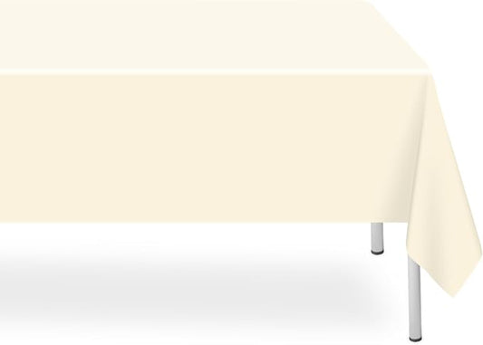 6 Pack Ivory Tablecloth, Rectangular Plastic Table Cloths for Parties Disposable, 54x108 in Waterproof Tablecloth for Birthday Party Baby Shower Picnic Valentines