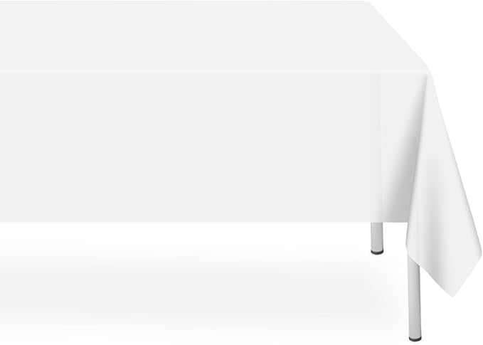 2 Pack Rectangular White Tablecloth, White Plastic Table Cloths for Parties Disposable, 54x108 in Waterproof Camping Tablecloth for Birthday Party Baby Shower Picnic Valentines Wedding