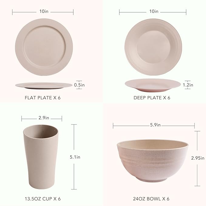 Greenandlife Premium Plastic Dinnerware Sets for 6(24pcs), Unbreakable Microwave Safe Reusable Lightweight Plates and Bowls Sets Cups Dishwasher Safe Dishes for Outdoor Camping, RV