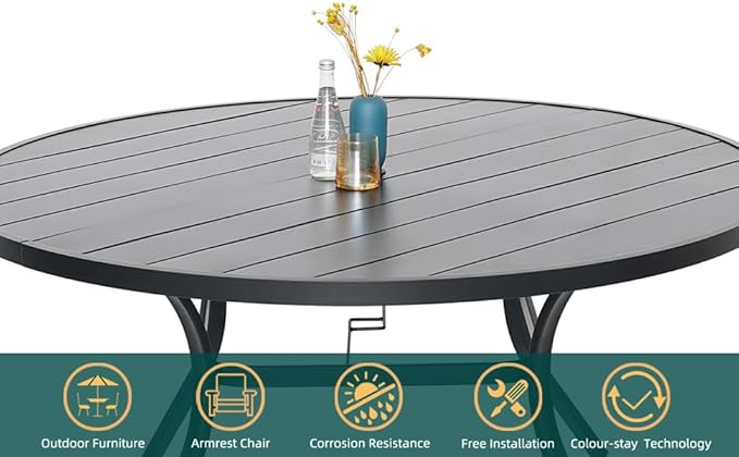 7-Piece Outdoor Dining Set, 48'' Round Table with 6 Stackable Chairs All Weather Furniture Set - Grey