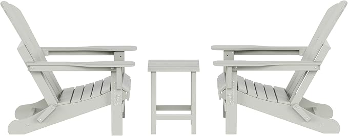 WO Home Furniture Adirondack Chairs Table Set of 3 PCS Outdoor Folding Chairs Side End Table Weather/UV Resistant for Lawn, Garden, Bon Fire, Balcony (Sand)