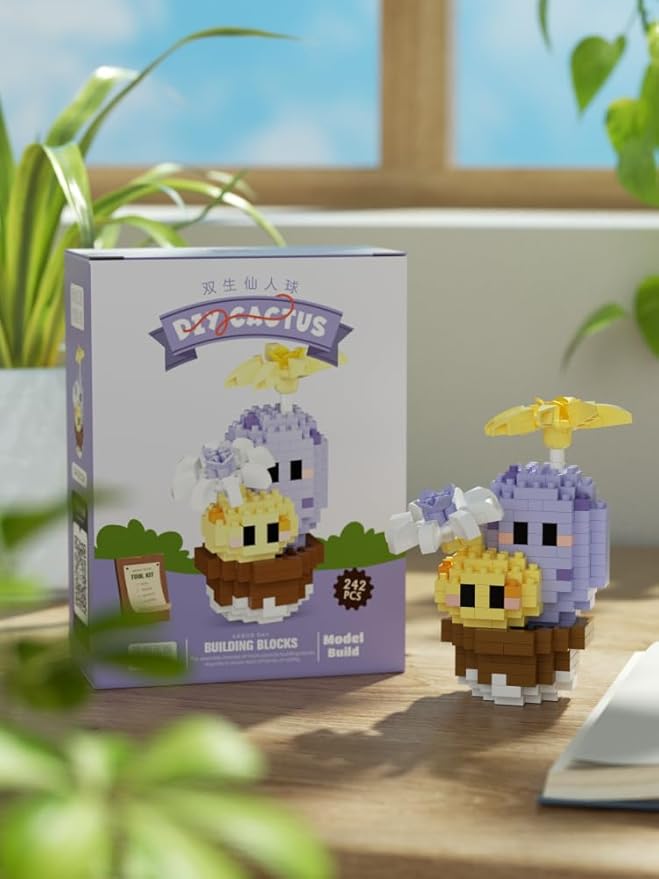 Twin Mini Cute Cactus Succulent Plants Bonsai Building Toy Potted Plant Blocks Particle Flower Botanical