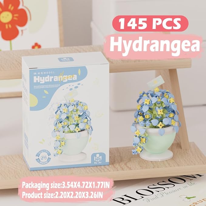 Hydrangea Mini Flower Bonsai Building Toy Potted Plant Blocks Artificial Particle Flower Botanical