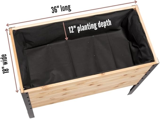 EARTH ELEVATED 100% Canadian Cedar Wood Elevated Garden Bed for Gardening - Planter Pot to Grow Herbs Flowers, and Vegetables at Home Indoor and Outdoor Patio Balcony Deck - 18” x 36” x 30”
