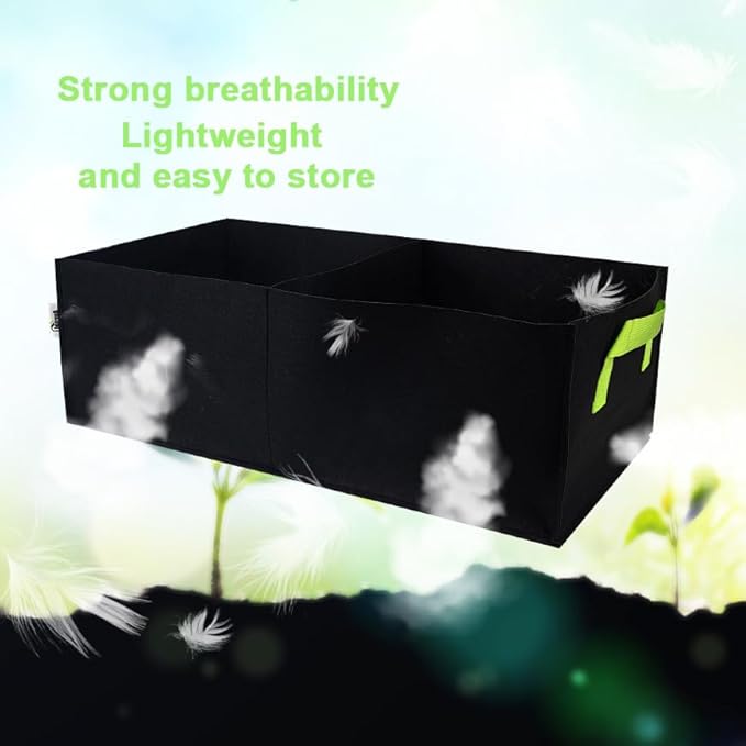 Plant Grow Bags, 5 Pack Fabric Raised Planting Bads, 2 Holes Rectangle Grow Bag, 10 Gallon Breathable Potato Tomato Planter Pots for Outdoor Vegetables Plant Flowers (Black(1mm))