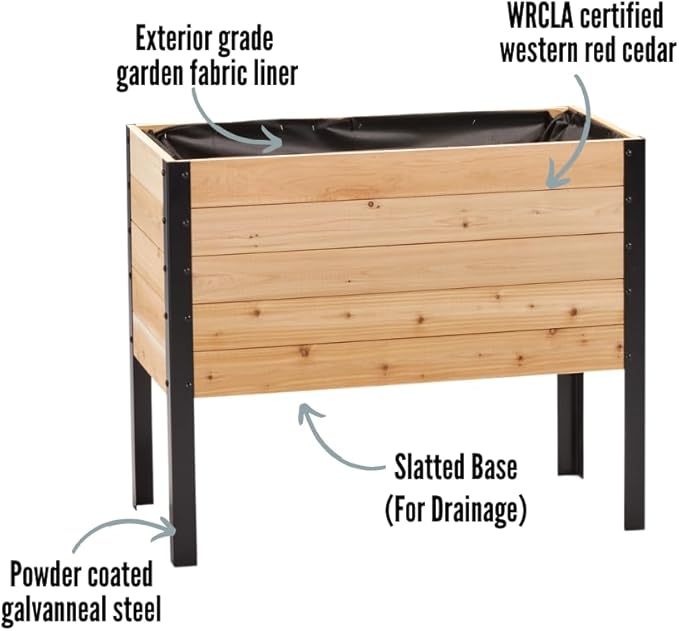 EARTH ELEVATED 100% Canadian Cedar Wood Elevated Garden Bed for Gardening - Planter Pot to Grow Herbs Flowers, and Vegetables at Home Indoor and Outdoor Patio Balcony Deck - 18” x 36” x 30”