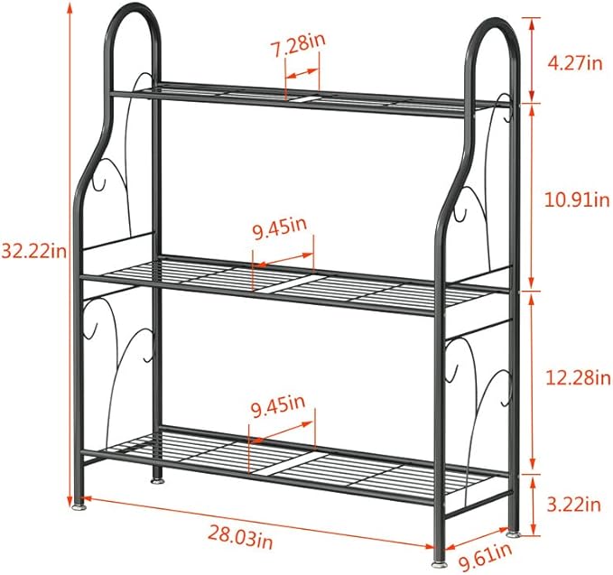 SORCEDAS Plant Stand Indoor Outdoor Plant Shelf 3 Tier Metal Corner Flower Stand Multiple Holder for Patio Garden Balcony Living Room, Dark Grey