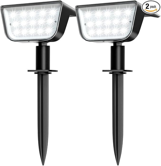 Solar Spot Lights Outdoor, Ultra Bright Solar Garden Lights Cool White, IP68 Waterproof Landscape Spotlights, 800LM 6500K for Yard Garden Wall Driveway, 2 Pack